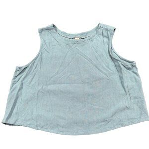 Anrabess Women’s Blue Linen Blend Button Back Crop Sleeveless Blouse Size XL
